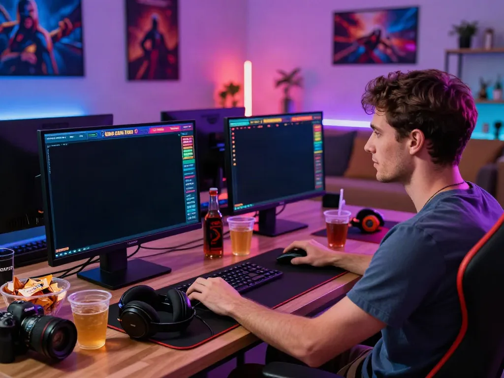 Player enjoying online sites not on GamStop in a vibrant gaming setup