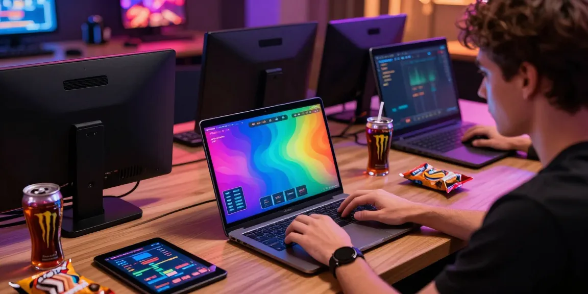 Engaging scene of a player exploring sites not on GamStop on a laptop, showcasing colorful casino graphics.