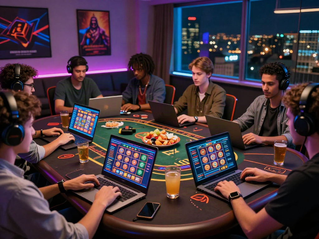 Engaged players in a lively online gaming session at non-GamStop sites.