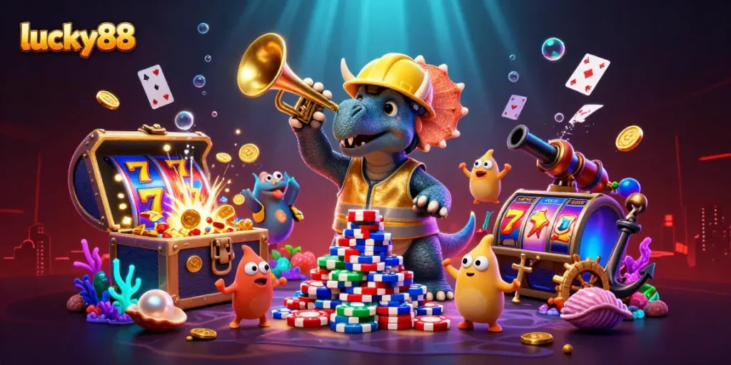 Experience vibrant gaming excitement with lucky88 at the colorful casino-themed underwater celebration.
