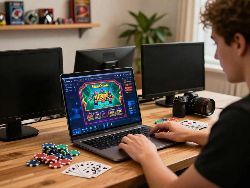 Person gaming on sites not on GamStop with casino graphics and poker chips