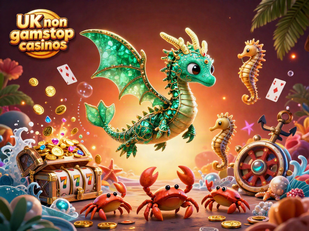 Experience the thrill of UK non gamstop casinos with a vibrant underwater casino theme illustration