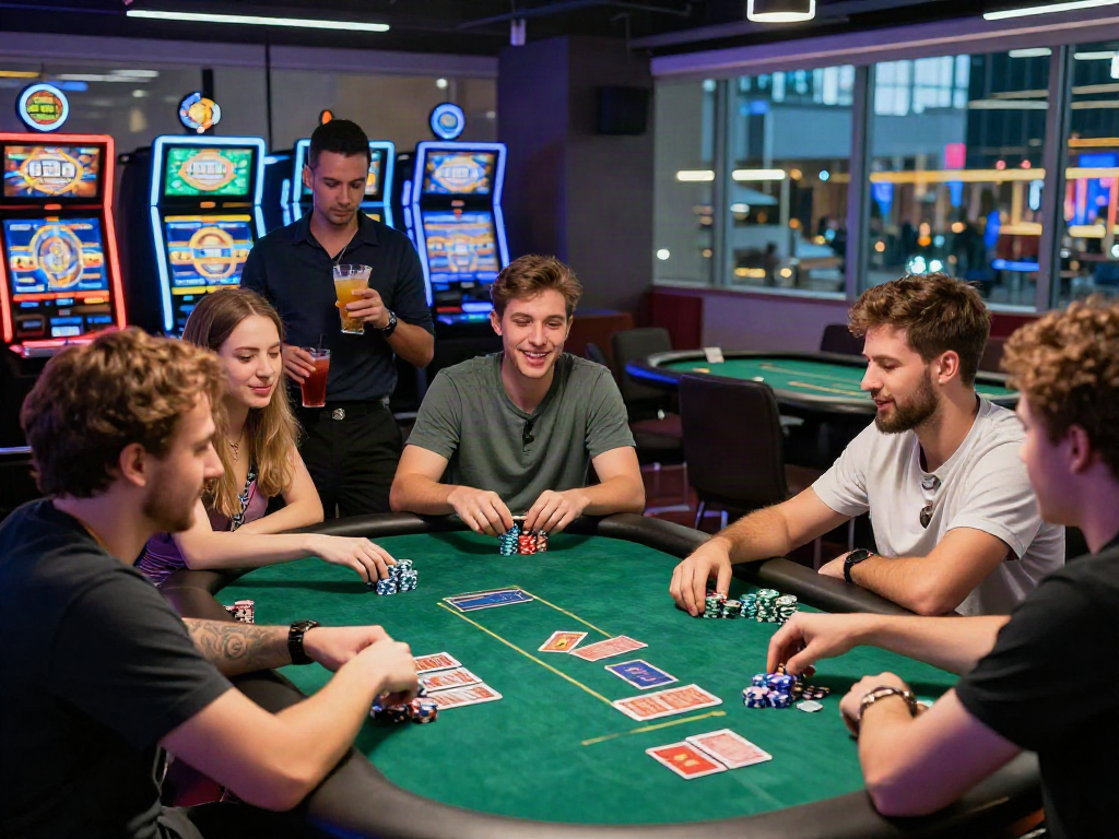 Exciting casino gaming scene with diverse players enjoying sites not on GamStop.