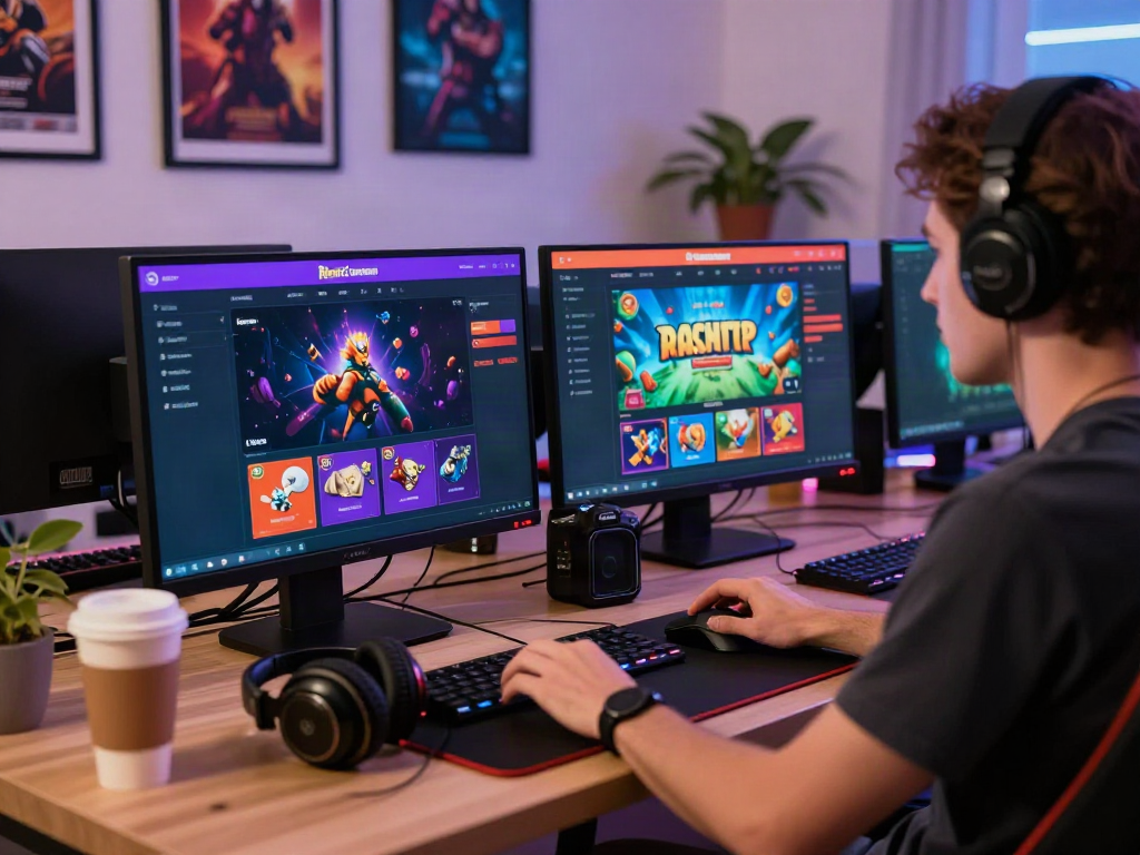 Engaging online gaming scene for sites not on Gamstop, featuring colorful graphics and a modern setup.