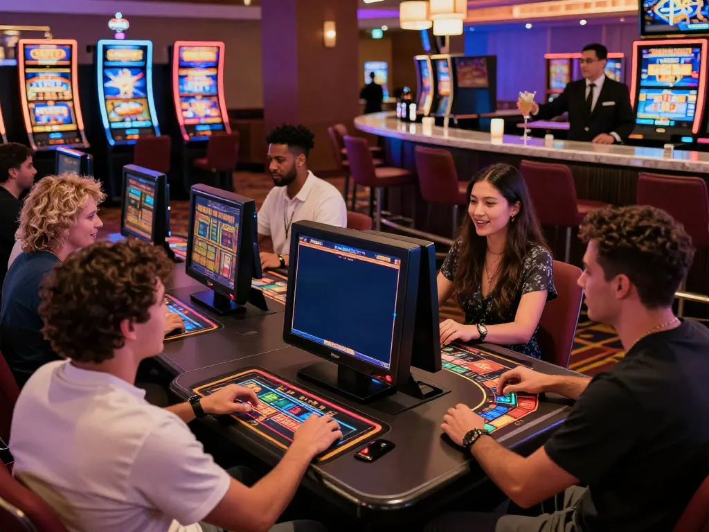 Players enjoying thrilling games at vibrant non-GamStop casinos, showcasing excitement and engagement.