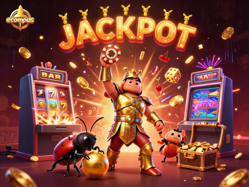 Experience the thrill of ecompus with a vibrant illustration showcasing a victorious beetle in a casino setting.