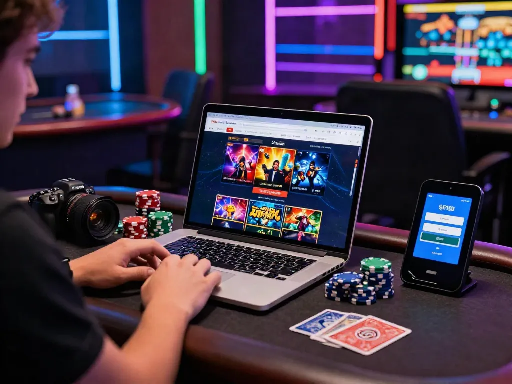Engaging online casino scene showcasing sites not on gamstop with vibrant gaming setup and bonuses.