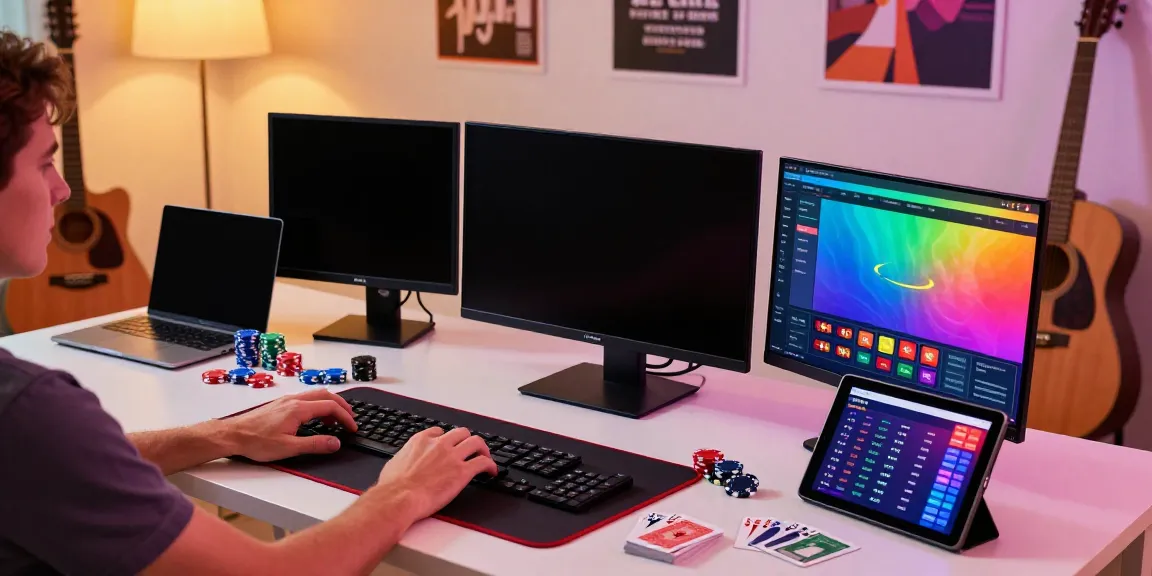 Engaged player exploring sites not on gamstop in a modern home office setup.