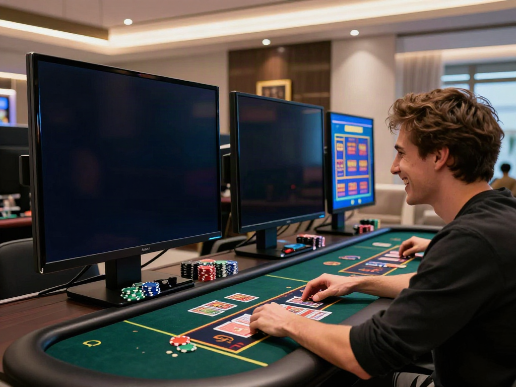 Person enjoying online games at sites not on gamstop in stylish living room.