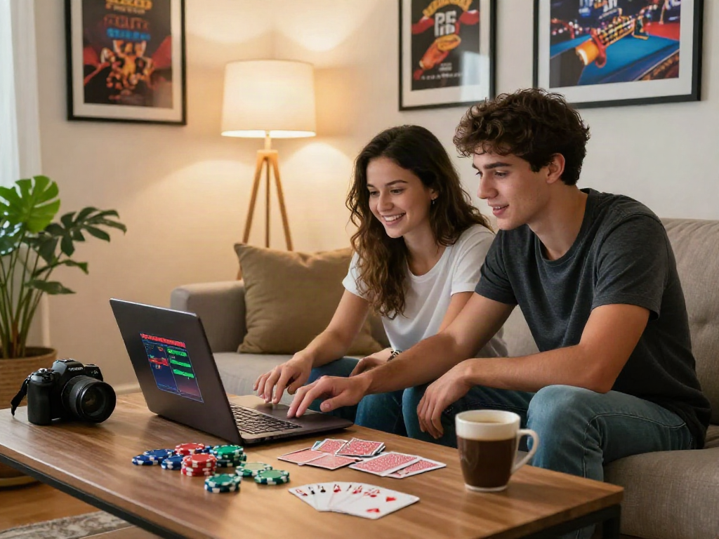 Couple gaming online at home, exploring sites not on gamstop.