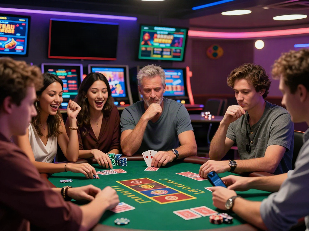 Exciting group of players at a casino table enjoying games from sites not on GamStop