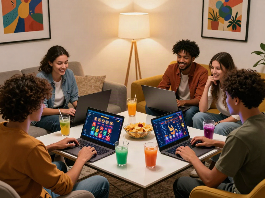Friends enjoying games at home with sites not on gamstop on their devices.