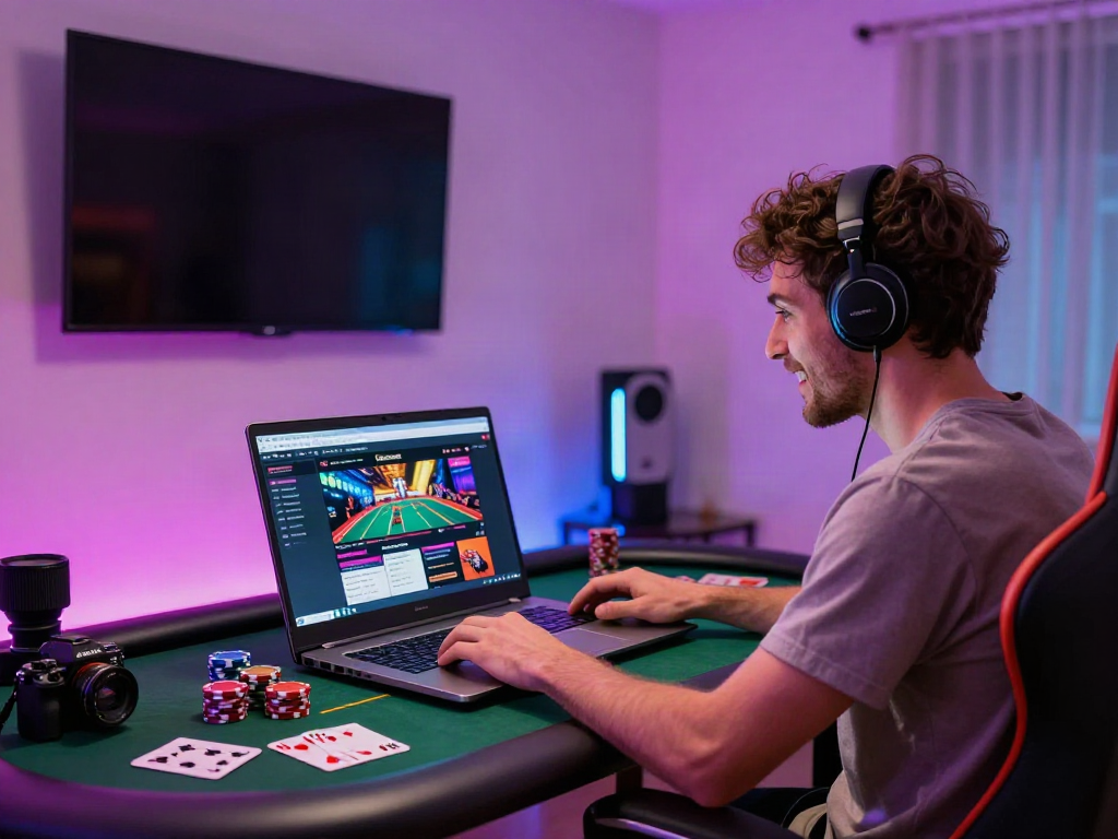 Home gaming setup with active player exploring sites not on Gamstop