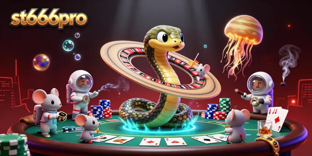 Engage with st666pro in an immersive cosmic casino scene featuring a jackpot roulette.