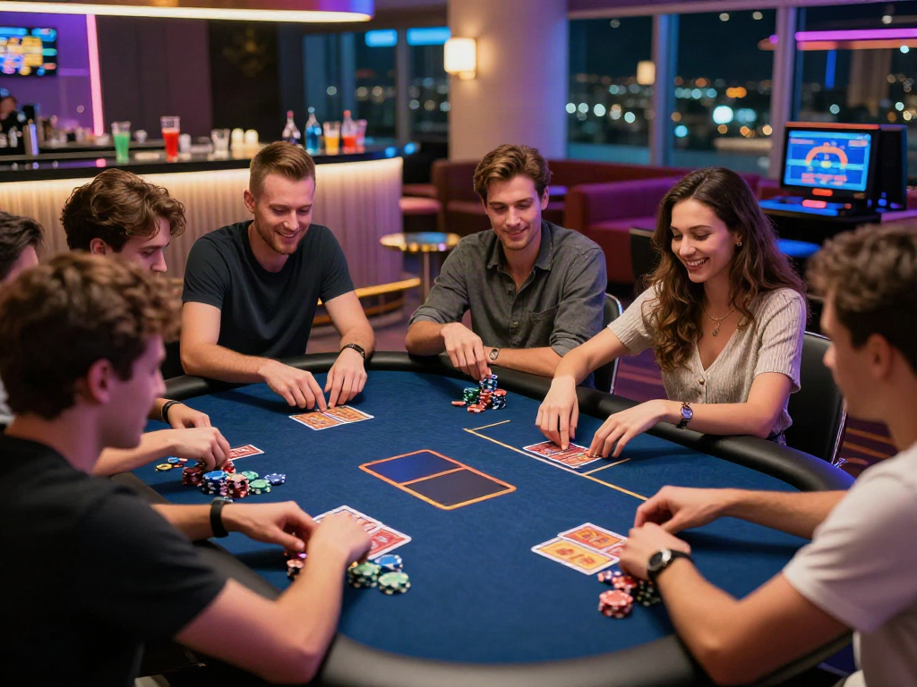 Young adults enjoying games at a vibrant casino not on GamStop with lively atmosphere.