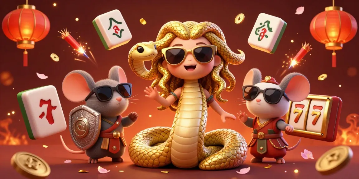 Engage in thrilling gameplay at v79 with Medusa and a warrior mouse surrounded by festive symbols and slots.