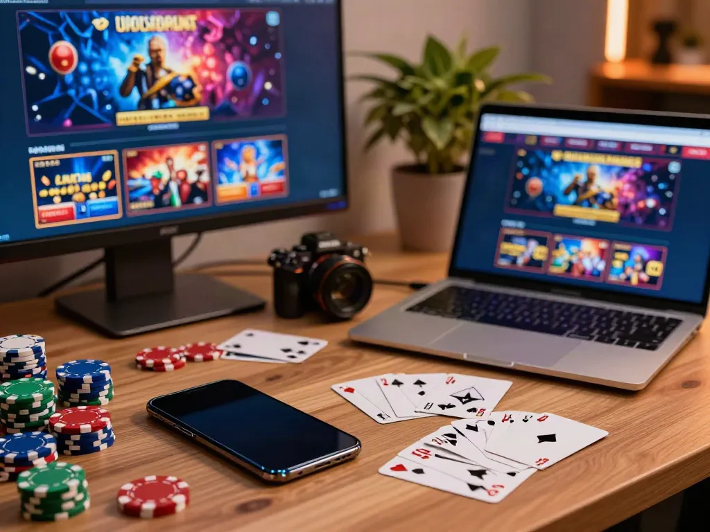 Engaging scene showcasing sites not on gamstop with online gambling setup.