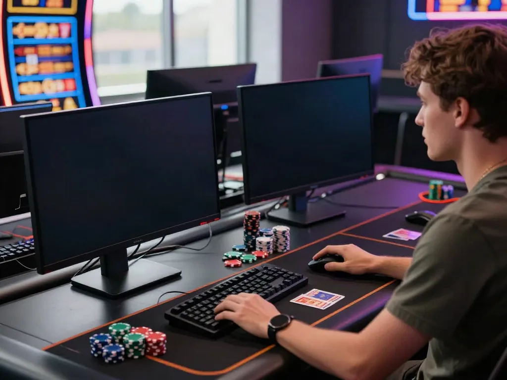 Engaging online gambling scene showcasing sites not on gamstop with vibrant games and gaming setup.