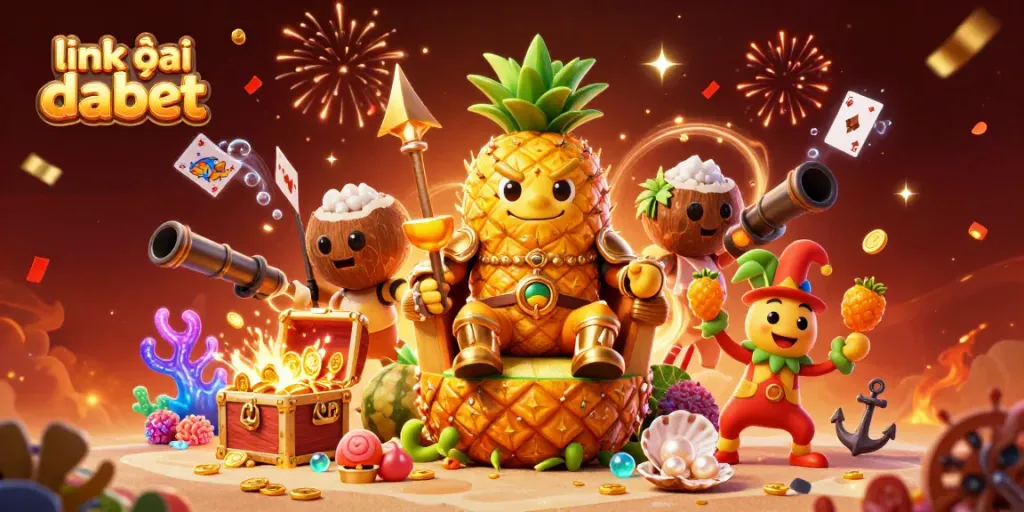 Experience gaming excitement with a vibrant 3D scene showcasing link vào dabet at a tropical beach casino.