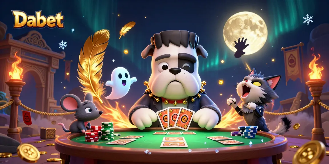 Dabet showcases a thrilling 3D scene of a Frankenstein bulldog and ghost mouse engaging in casino action, creating an electrifying atmosphere.