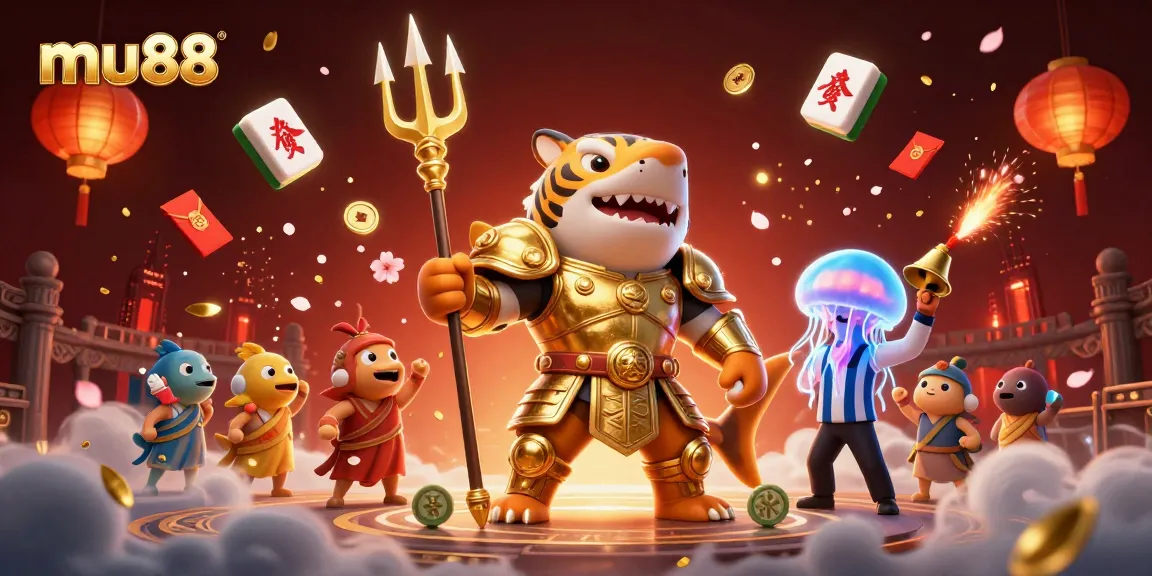 Win big at mu88's underwater colosseum with a golden armored shark amidst a festive casino scene.