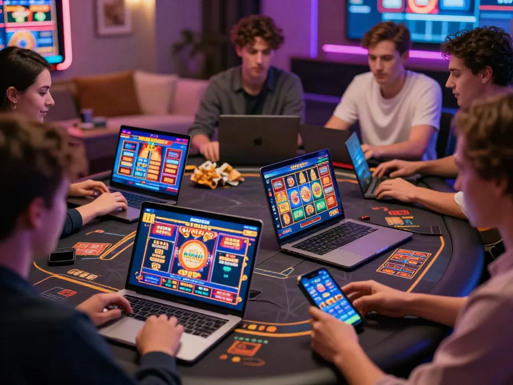 Engaging players enjoying sites not on gamstop through mobile and laptop devices in a modern home environment.