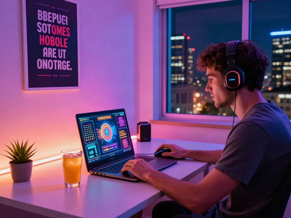Player gaming on laptop in a lively online casino environment showcasing sites not on gamstop.