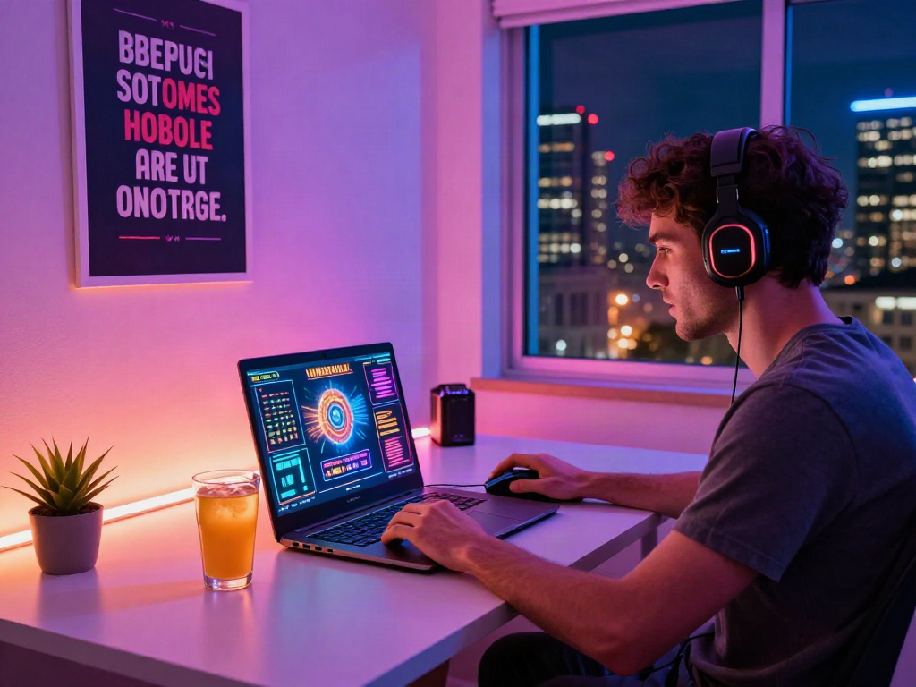 Player gaming on laptop in a lively online casino environment showcasing sites not on gamstop.