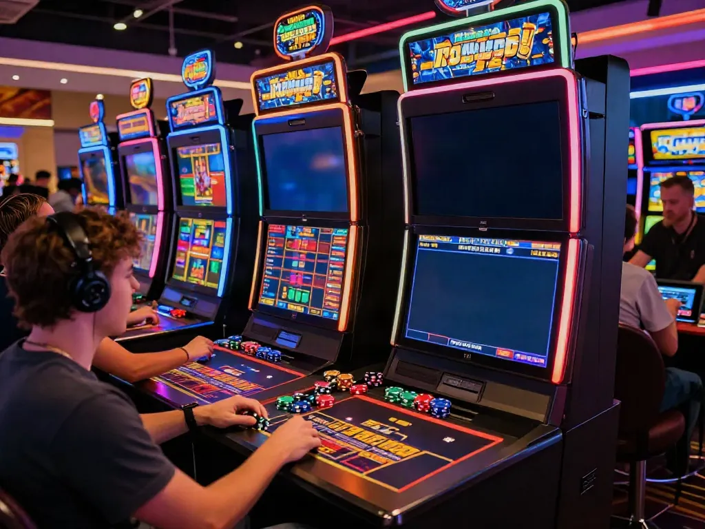 Exciting online casino environment showcasing sites not on gamstop with players at gaming tables and vibrant neon lights.