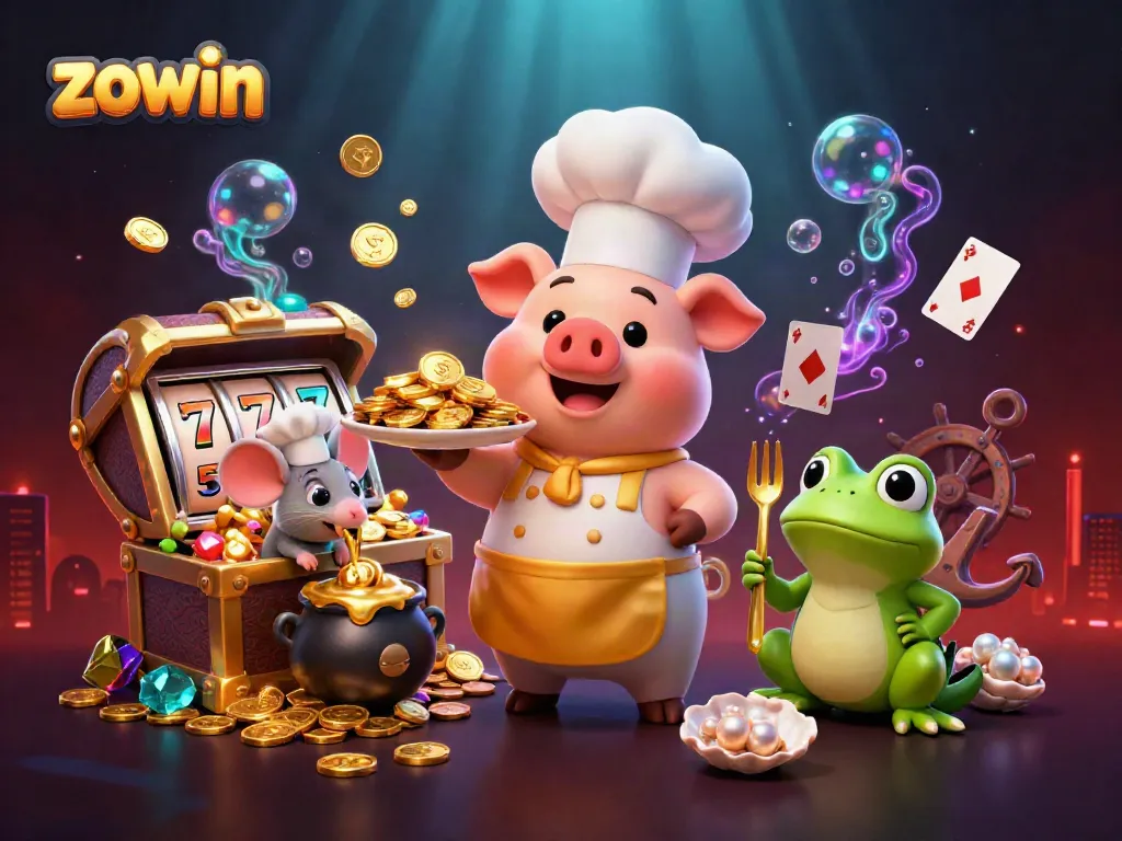 Engage with the vibrant zowin casino scene featuring lively characters and animated casino elements.
