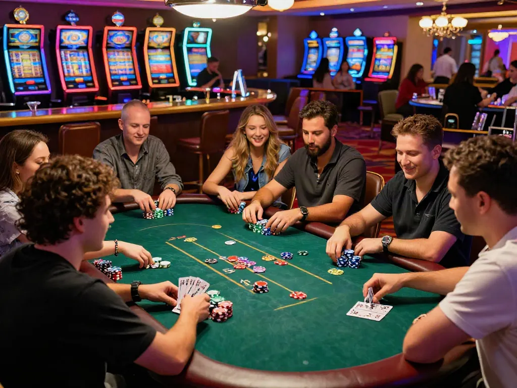 Players enjoying games at sites not on GamStop with vibrant casino atmosphere