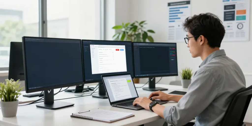 SEO expert analyzing instant indexing metrics in a modern office setting