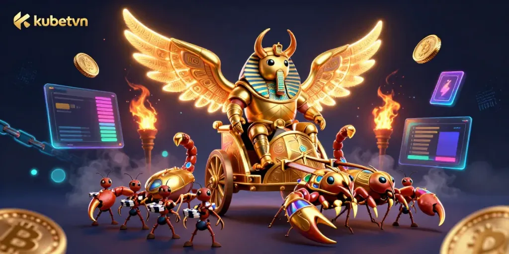 Engage in the thrilling experience of kubetvn with a display of vibrant casino and crypto elements.