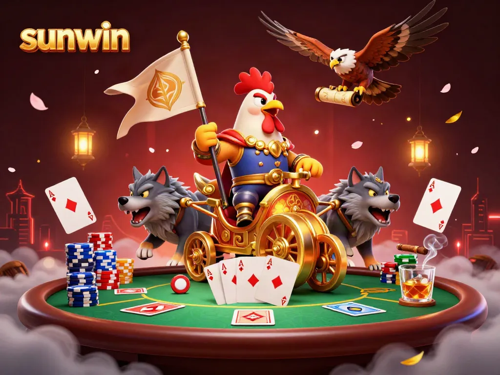 Experience premier action at Sunwin with our dynamic casino scene featuring vibrant poker elements.