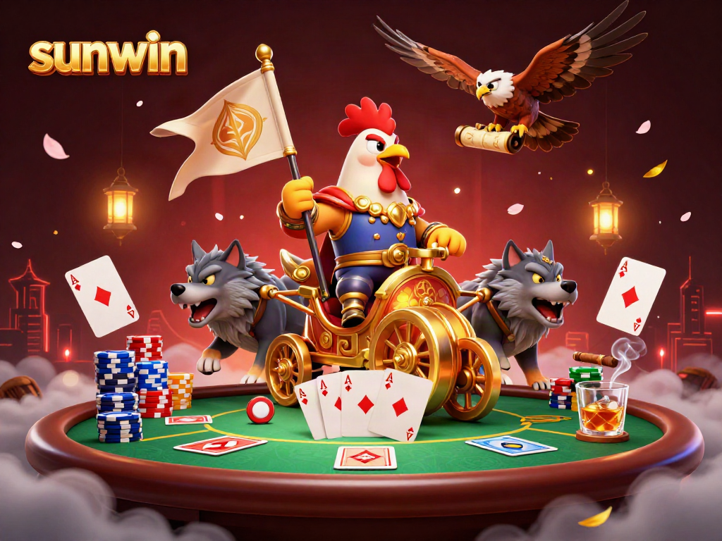 Experience premier action at Sunwin with our dynamic casino scene featuring vibrant poker elements.