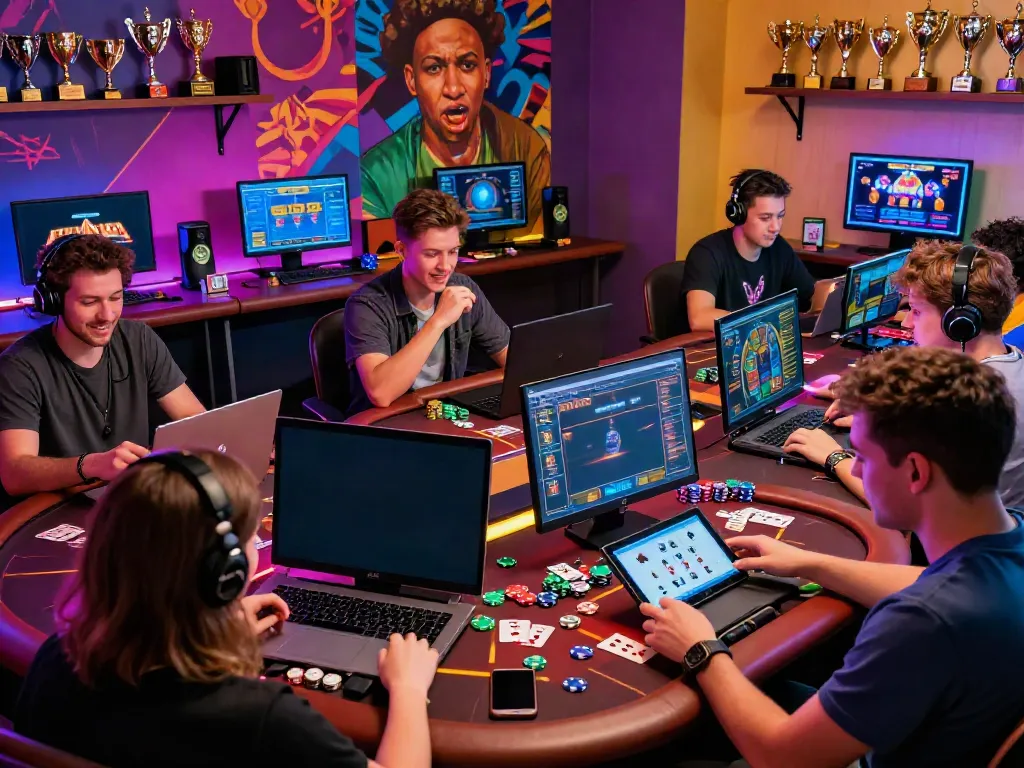 Engaging online gaming experience at sites not on GamStop with diverse players enjoying various games.