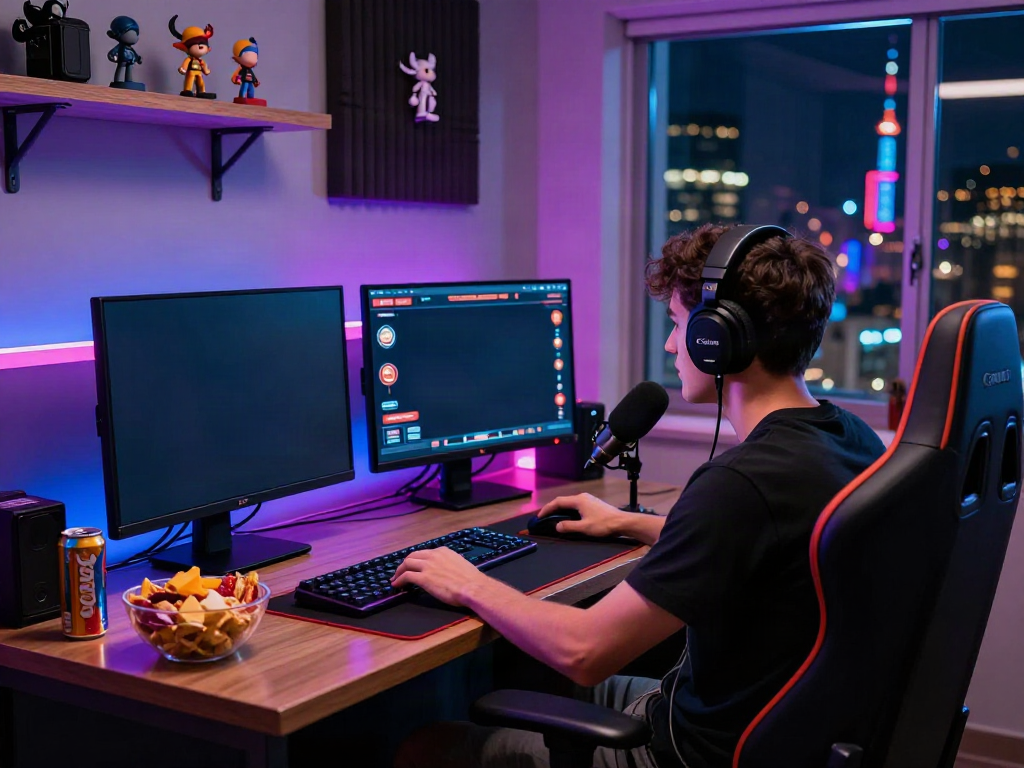 Engaging online gaming setup for players on sites not on Gamstop with vibrant lighting and interactive elements.