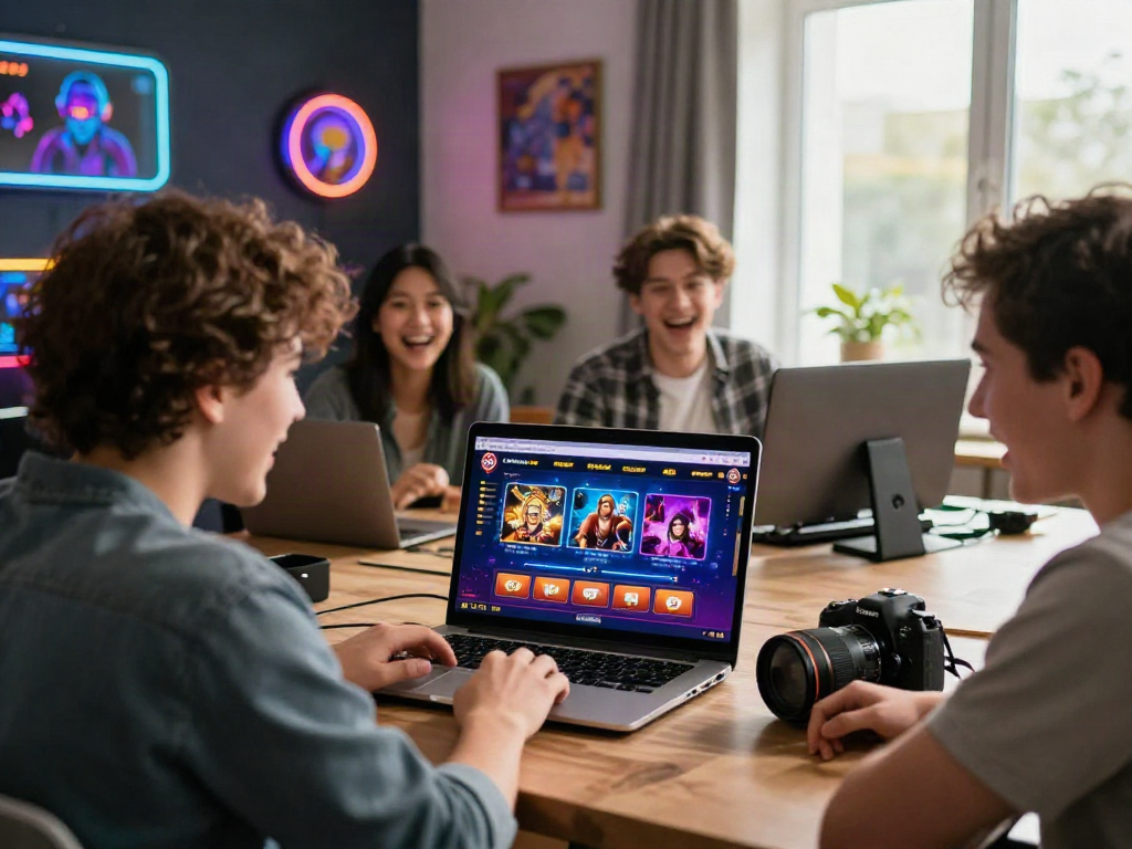 Excited players engaging with sites not on GamStop in a vibrant online casino atmosphere.