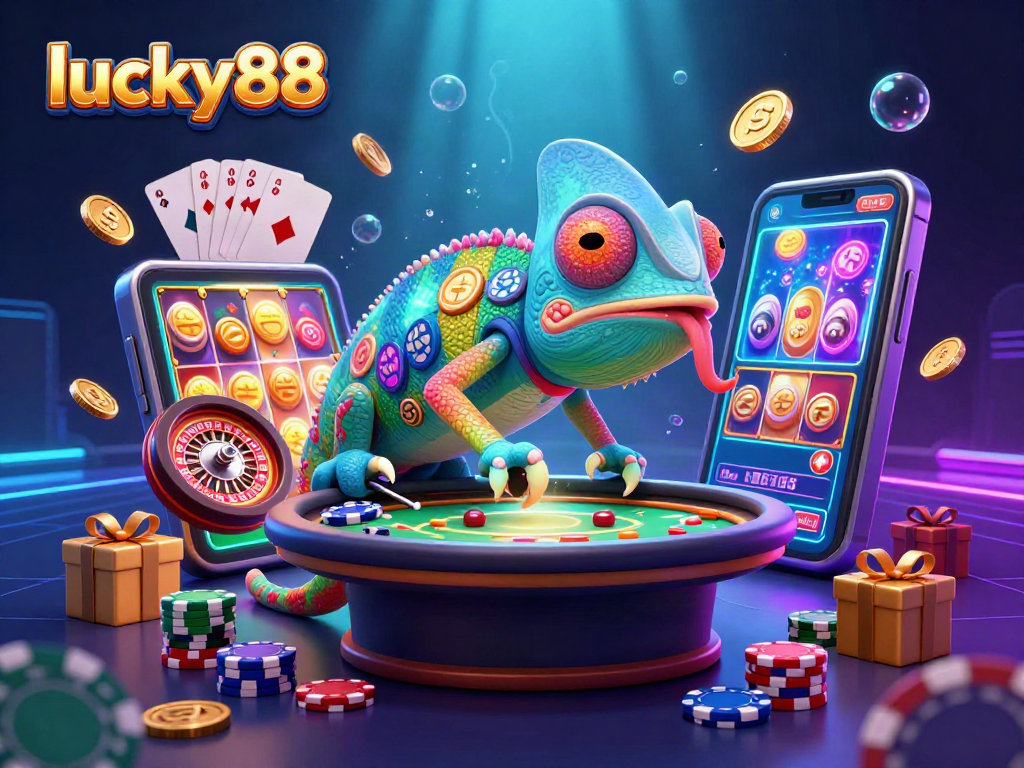 Spin the reels of lucky88 and watch golden coins erupt in this vibrant illustration.