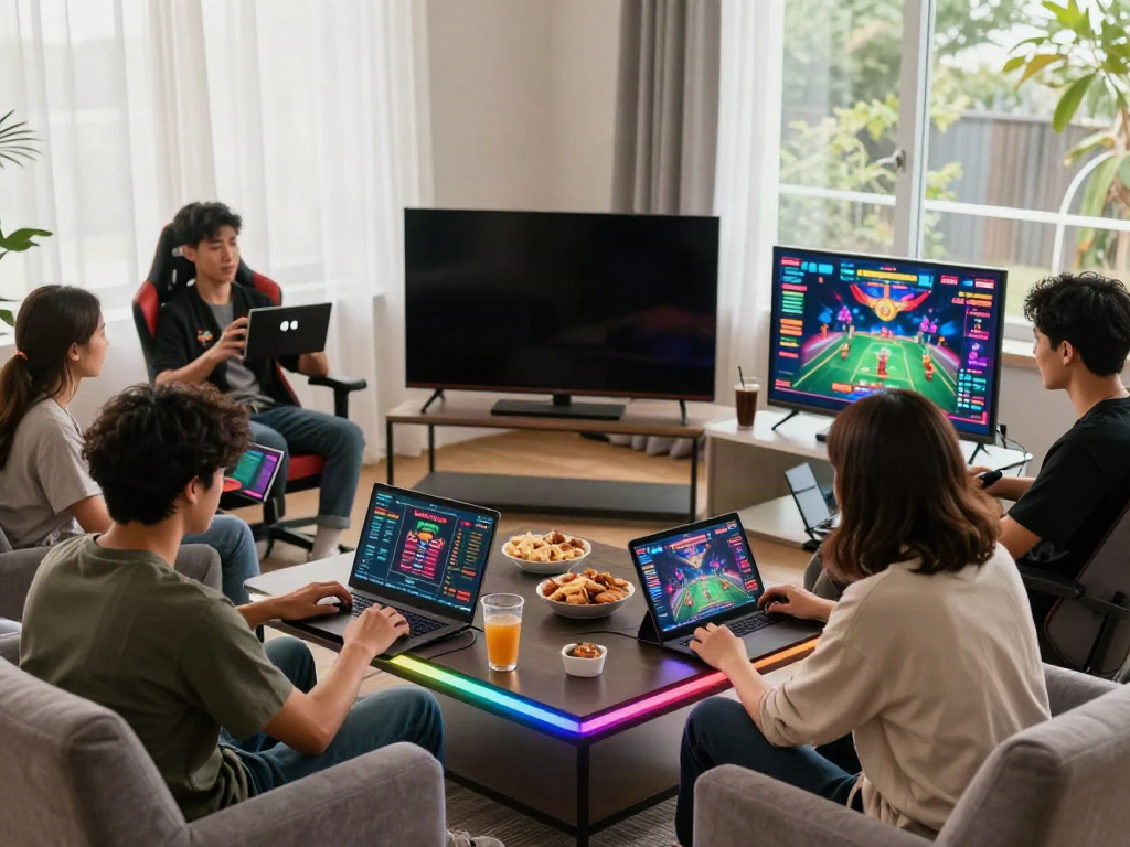 Friends enjoying a thrilling online casino gaming session at home, showcasing sites not on gamstop.