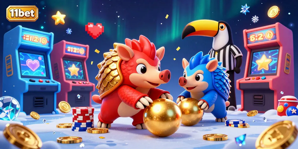 Experience thrilling gaming with 11bet as rival pangolins roll through chips in a vibrant casino scene.