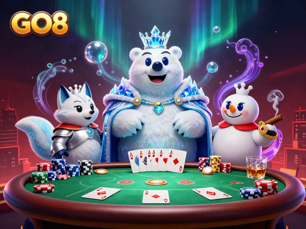 Experience the thrill of poker at GO8 with a dazzling 3D casino scene.