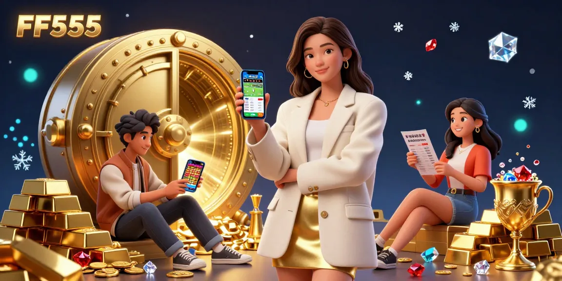 Experience the thrill of sports betting with FF555, showcasing an engaging mobile app and vibrant casino elements.
