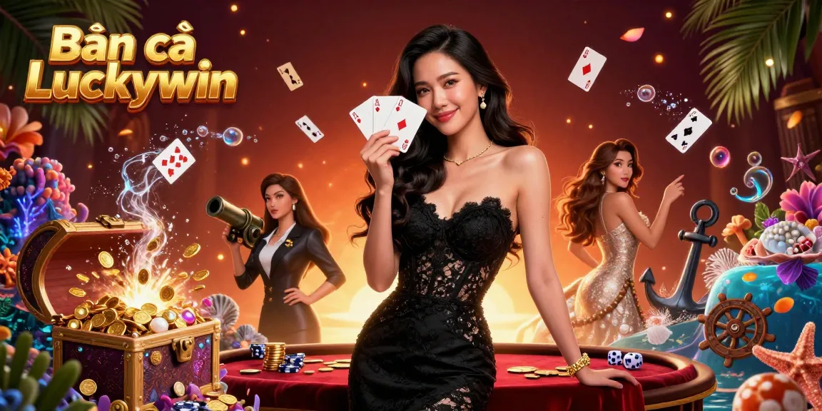 Bắn cá Luckywin features a skilled player shooting underwater treasures in a vibrant casino setting.