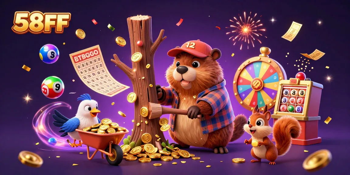 Experience thrilling jackpots at 58FF while enjoying animated money rain and vibrant casino elements.
