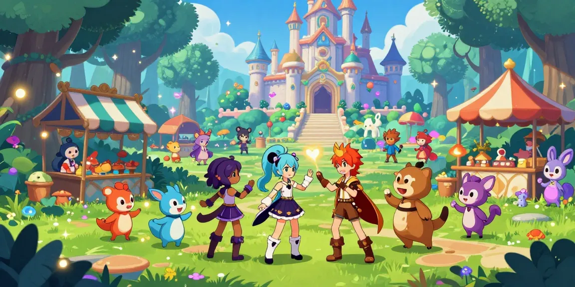 Playful trans hentai game characters engaging in colorful fantasy, showcasing diversity and adventure.