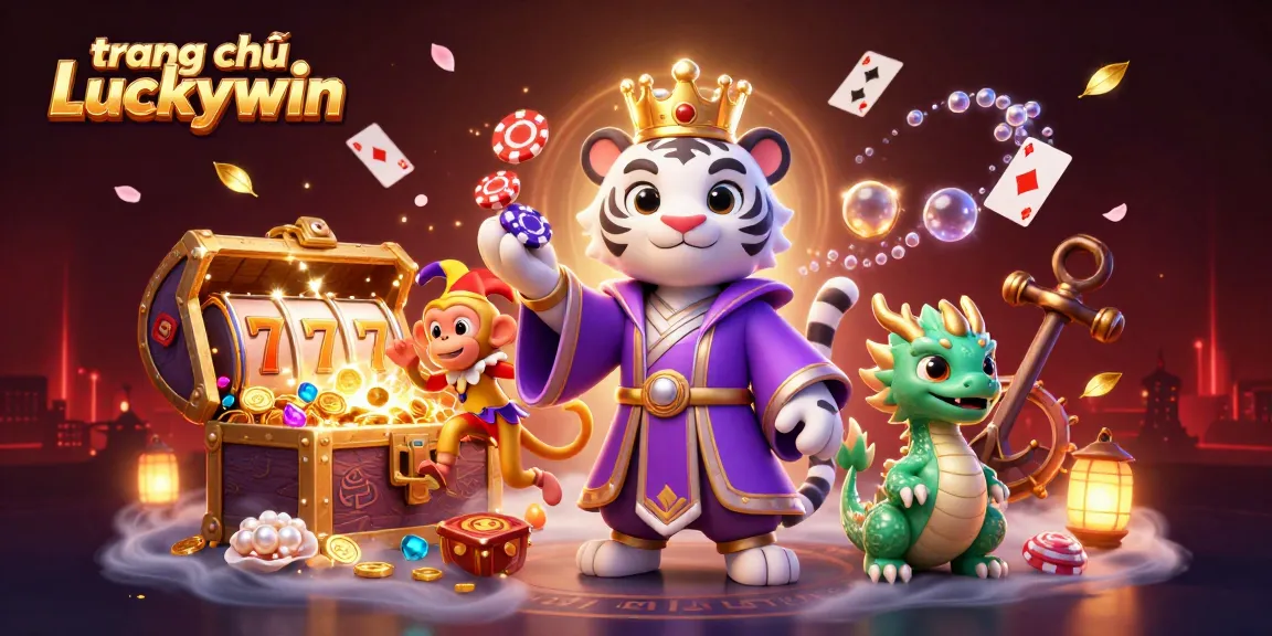 Engage with thrilling slots and jackpots at trang chủ Luckywin, featuring vibrant 3D characters and casino elements.