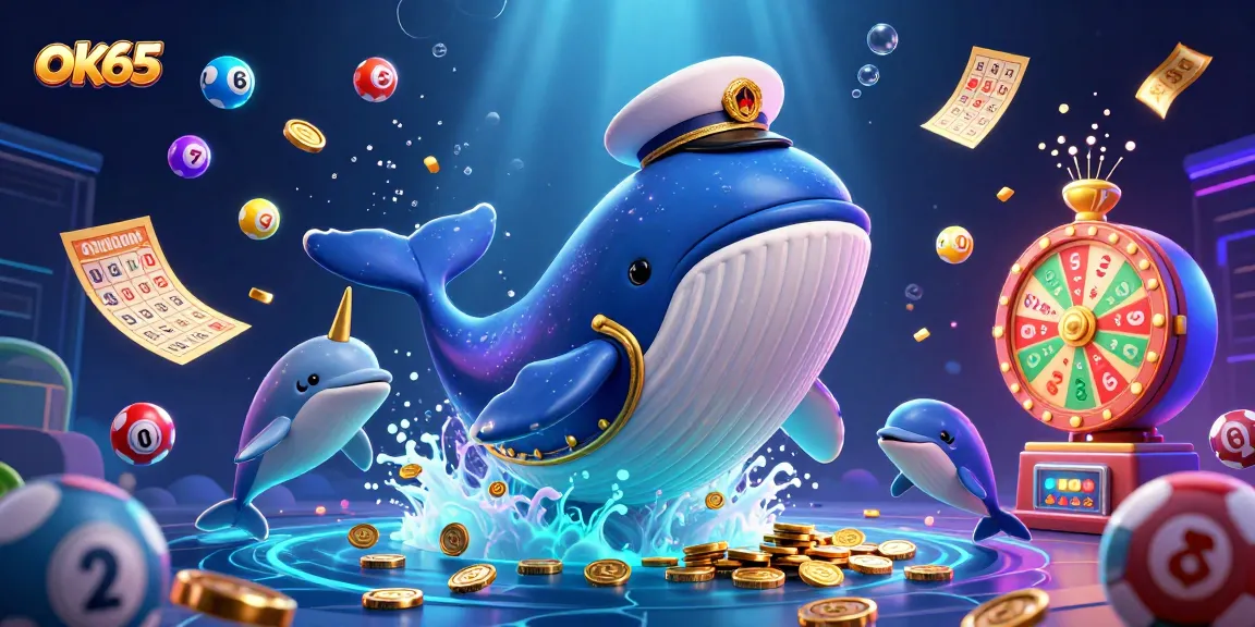 Spin the excitement with the ok65 casino-themed underwater party featuring a whale, dolphins, and vibrant lottery elements.