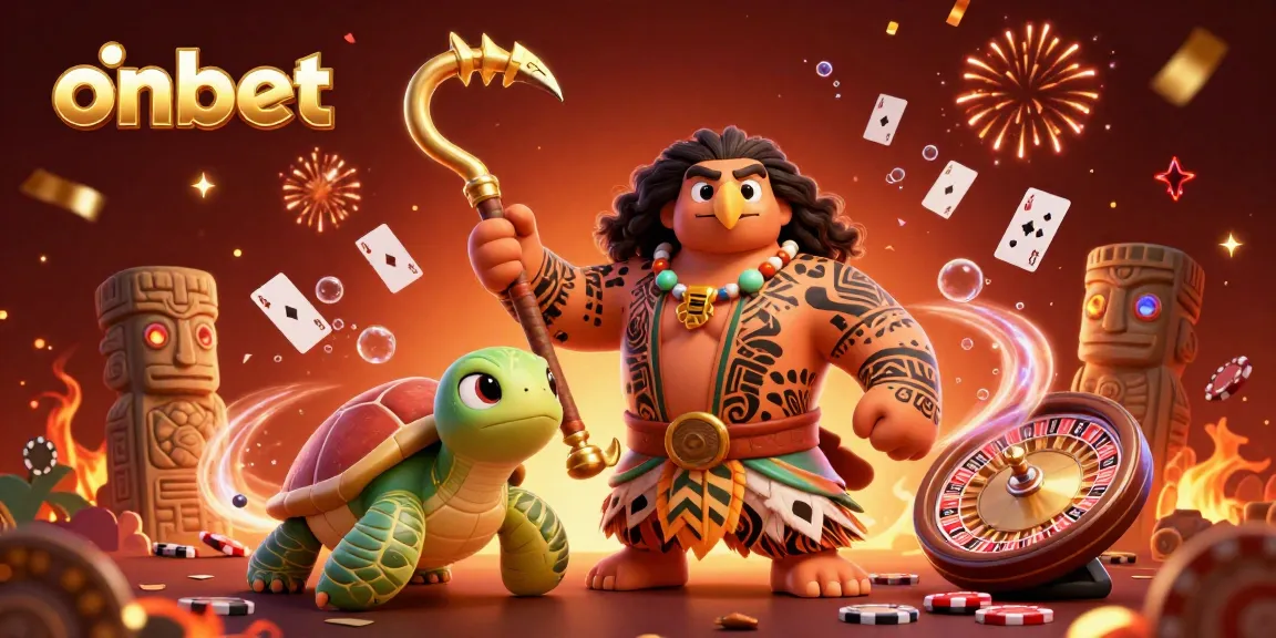 Engage with onbet's thrilling casino experience featuring a demigod and vibrant game elements.