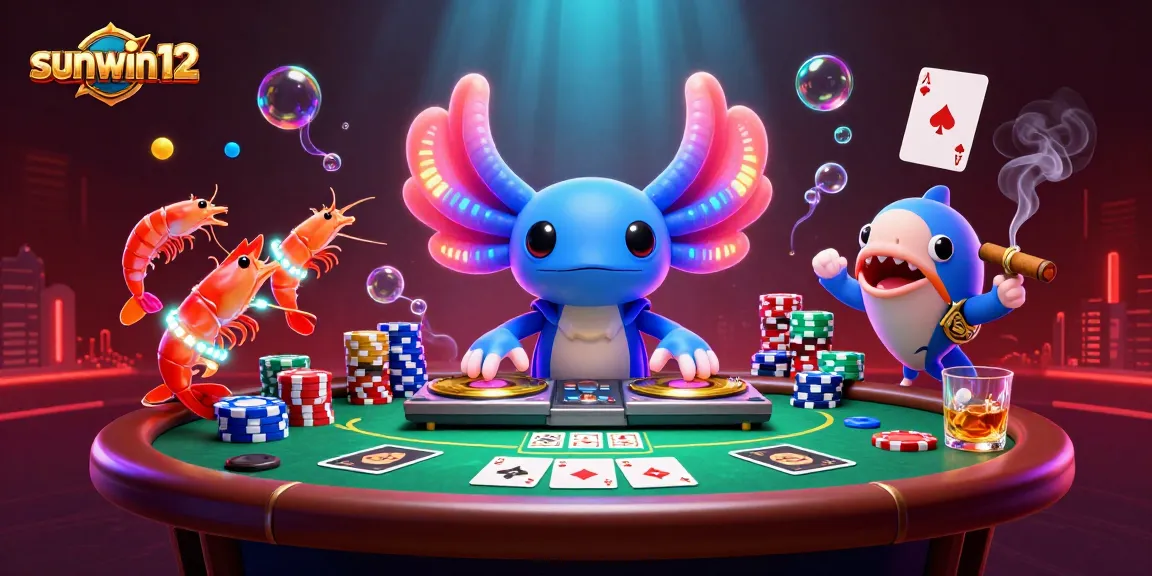 Watch the sunwin12 game experience unfold with a vibrant 3D underwater casino scene featuring dynamic dancing characters.